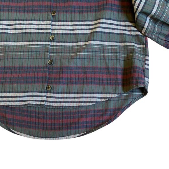 Madewell V-Neck Button-Down Shirt Sz XS Green White Plaid Cotton Neutral Earthy - Picture 8 of 14